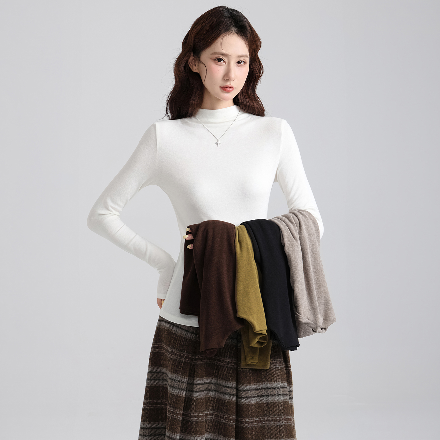 实拍实价半高领打底衫女秋冬长袖内搭2025新款洋气可外穿白色上衣