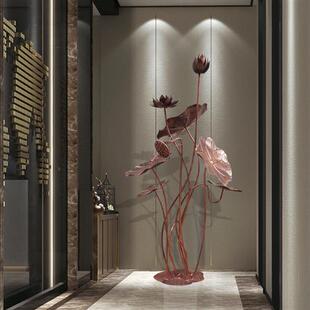 不锈钢铁艺荷叶荷花落地摆件户外酒店庭院水池水景金属雕塑装饰品