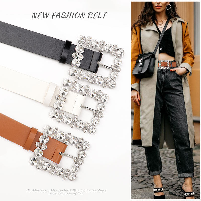 Diamond alloy buckle simple and versatile women's belt