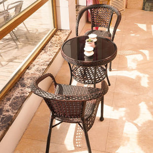 藤椅三件套阳台桌椅子阳台茶桌椅组合露台户外桌椅庭院防雨防晒休