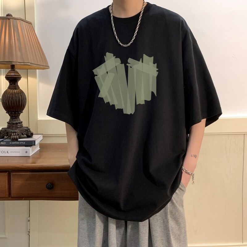 T6243P25夏2023落肩款宽松棉T男士T恤港风印花纯棉短T,男装T恤,星座510A-6