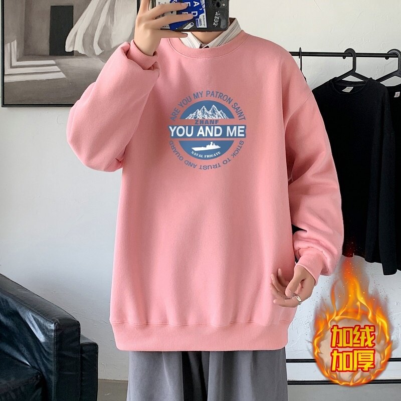 YN6024P55落肩宽版圆领卫衣打底100%棉加绒加厚高货卫衣雾霾蓝,男装卫衣,星座510A-6
