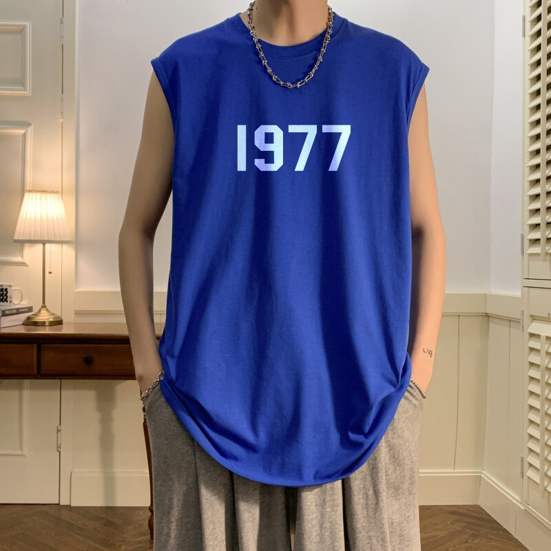 TW6408P25夏2023宽松无袖棉T男士T恤港风印花纯棉背心,男装T恤,星座510A-6