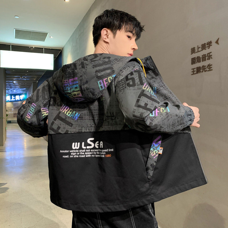JK5218P100港风宽松夹克流行长袖外套流行男装休闲印花连帽夹克,男装夹克,星座510A-6