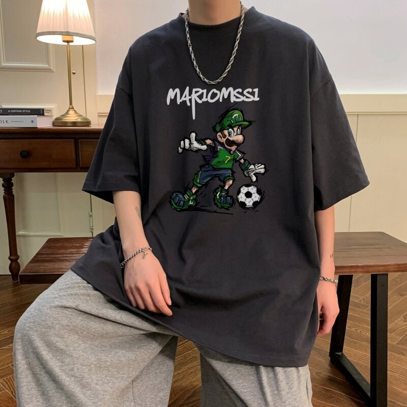 T6242P25夏2023落肩款宽松棉T男士T恤港风印花纯棉短T克兰,男装T恤,星座510A-6