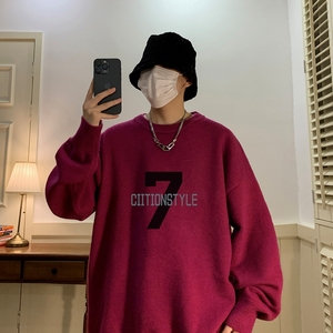 MD7326P45男生秋季宽松毛衣外套男士潮流休闲针织衫圆领毛衣上衣图片