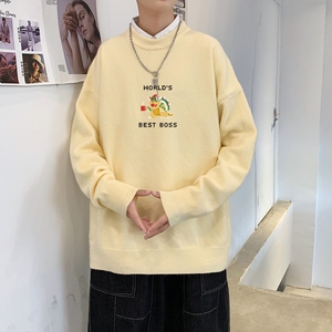 MD2997P55男春秋季ins潮流慵懒风印花圆领毛衣休闲打底针织衫外套