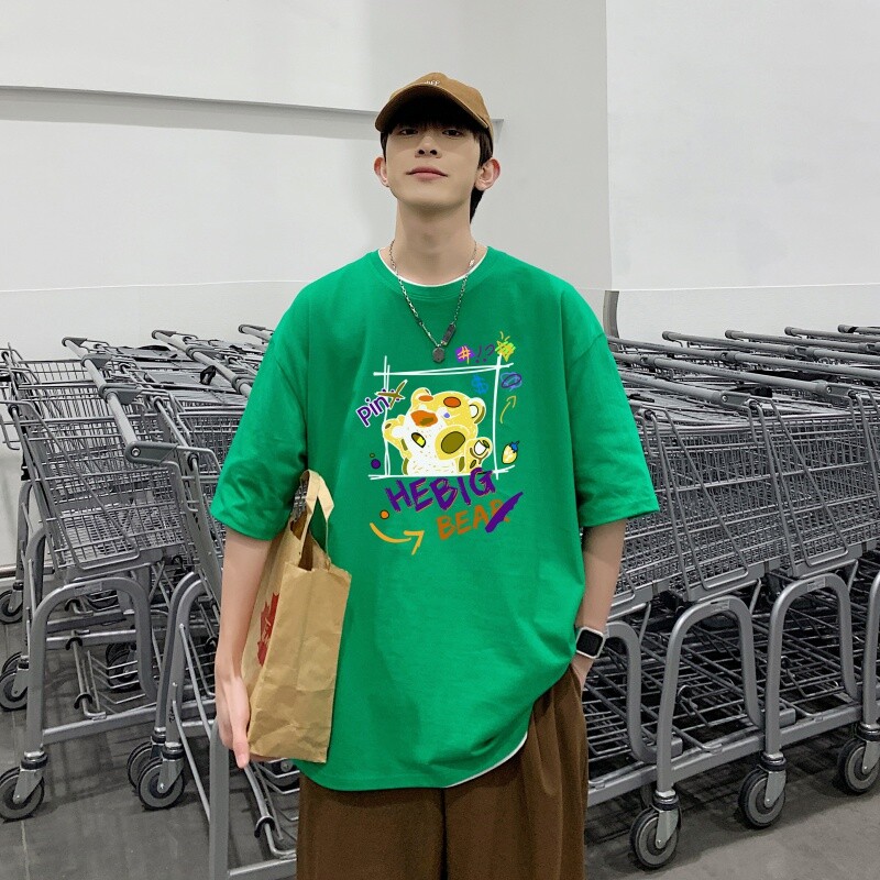 T3482P25卡通印花宽松T恤港风落肩纯棉男T短袖印花T恤春夏新款,男装T恤,星座510A-6