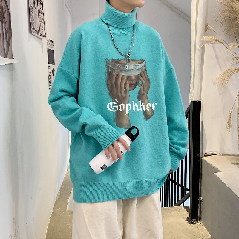 MG5545P65秋冬款潮牌男士加绒高领毛衣秋季潮流情侣装无帽黑色,男装针织衫/毛衣,星座510A-6
