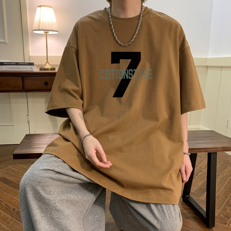 T6277P25夏2023落肩款宽松棉T男士T恤港风印花纯棉短T,男装T恤,星座510A-6