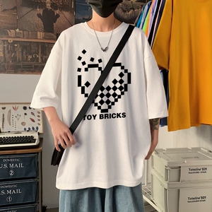 T3347落肩纯棉男T短袖T恤加大男T春夏新款2022男士宽松T恤港风图片