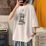 T3426P25男宽松T恤港风落肩纯棉男T短袖潮趣印花T恤春夏新款2022，男装T恤，星座510A-6