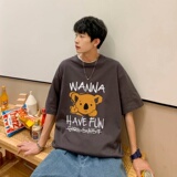 T3760P25港风落肩纯棉T短袖字母卡通印花T恤新2022男宽松圆领T恤，男装T恤，星座510A-6