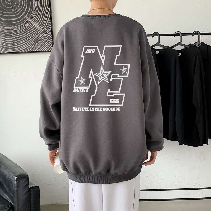 Y6170P40大落肩宽松圆领卫衣2023春秋新款50棉高货港风卫衣 深灰图片