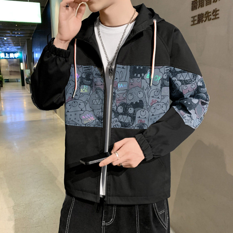 JK5216P90港风宽松夹克流行长袖外套流行男装休闲印花连帽夹克,男装夹克,星座510A-6