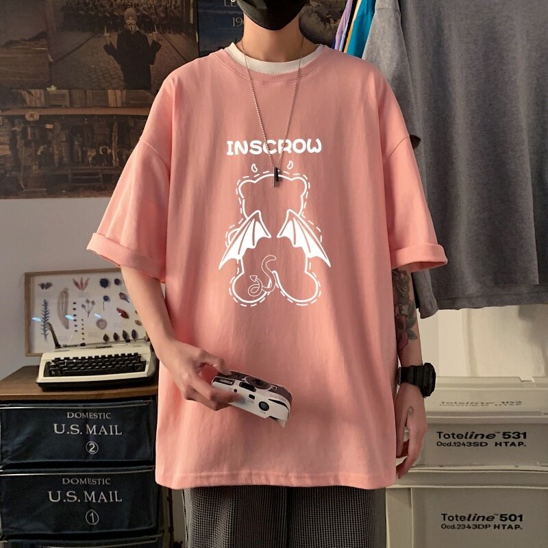 T3460P25新款2022男宽松T恤港风落肩纯棉男T短袖潮趣印花T恤春夏,男装T恤,星座510A-6