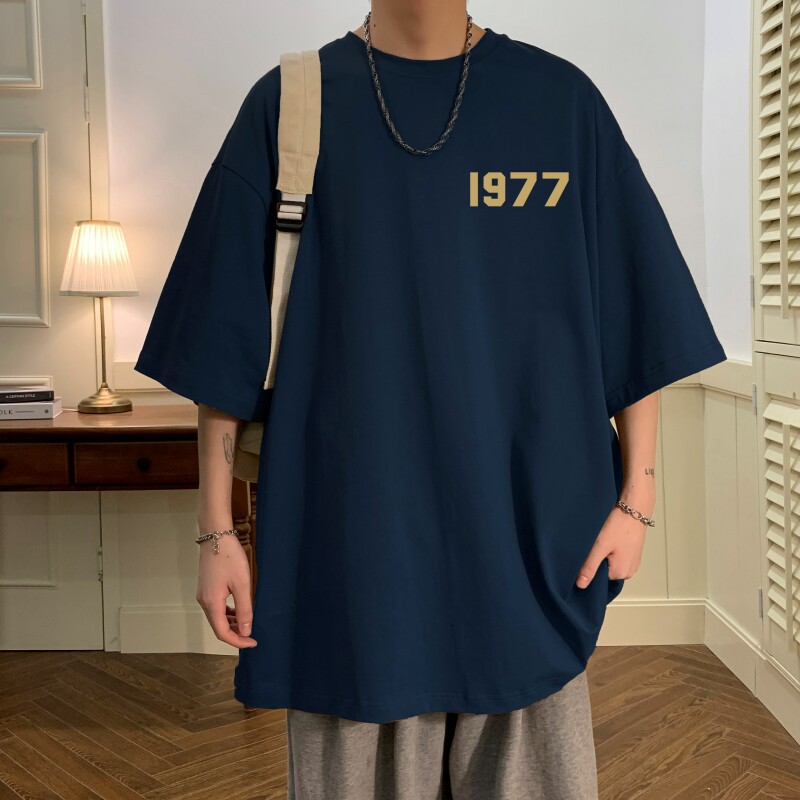 T6545P25夏2023落肩款宽松棉T男士T恤港风印花纯棉短T,男装T恤,星座510A-6
