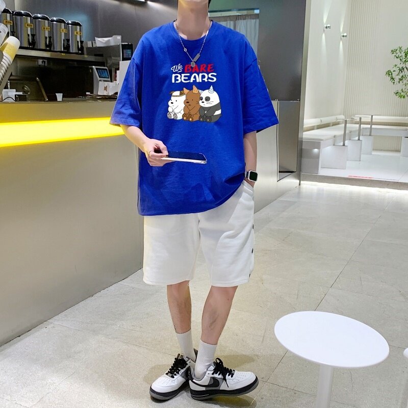 T3479P25新宽松圆领T恤港风落肩纯棉T短袖字母卡通印花T恤2022男,男装T恤,星座510A-6