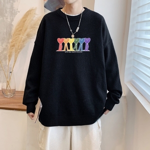 MD2805P55男春秋季ins潮流慵懒风印花圆领毛衣休闲打底针织衫外套图片
