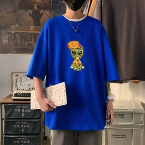T3425P25落肩纯棉男T短袖潮趣印花T恤春夏新款2022男宽松T恤港风图片