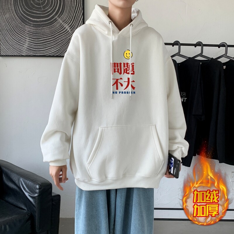 LR6022P65 落肩宽版连帽卫衣打底100%棉加绒加厚高货卫衣 白色图片