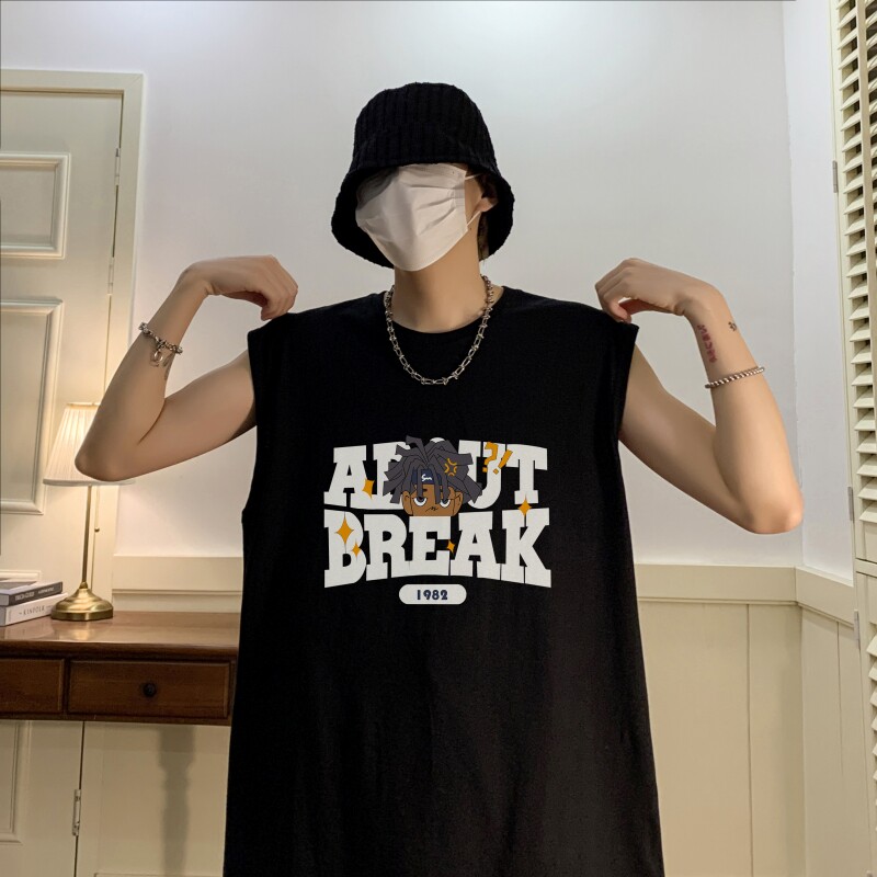 TW6409P25夏2023宽松无袖棉T男士T恤港风印花纯棉背心,男装T恤,星座510A-6