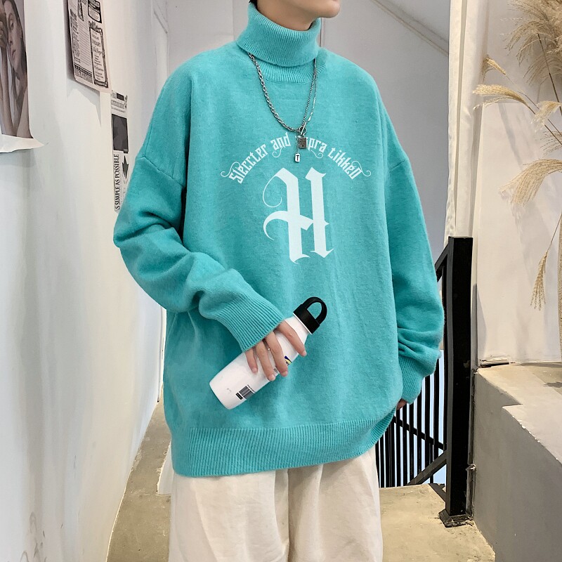 MG5543P65秋季新款宽松针织衫套头高领大码外套日系纯色打底衫男,男装针织衫/毛衣,星座510A-6