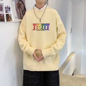 MD2805P55男春秋季ins潮流慵懒风印花圆领毛衣休闲打底针织衫外套图片