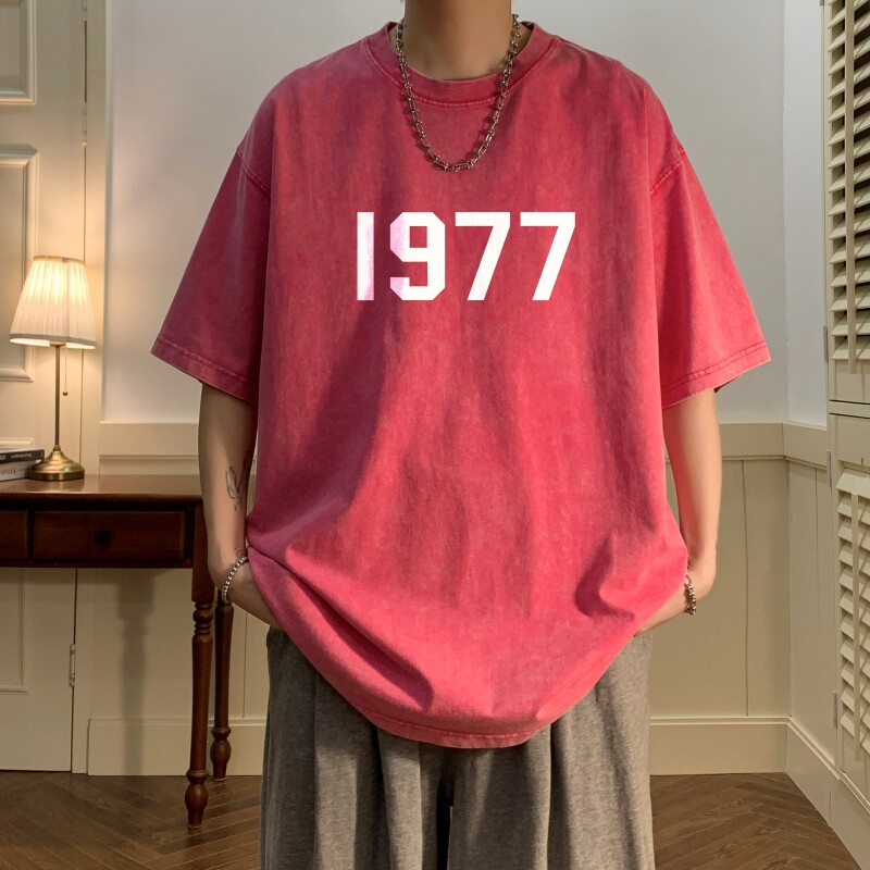 TF6377P38夏水洗蜡染T恤做旧落肩款宽松棉T男士复古美欧T恤,男装T恤,星座510A-6