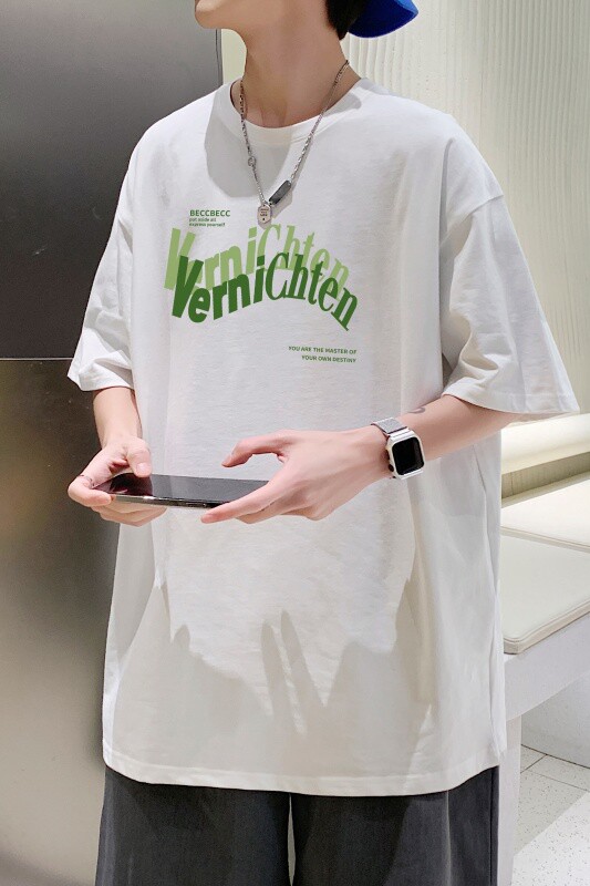 T3351春夏新款2022男宽松T恤港风落肩纯棉男T短袖潮趣印花T恤,男装T恤,星座510A-6