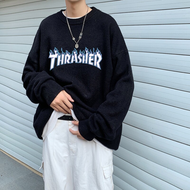 MD2842P55男生秋季宽松毛衣外套男士潮流休闲针织衫圆领毛衣上衣图片