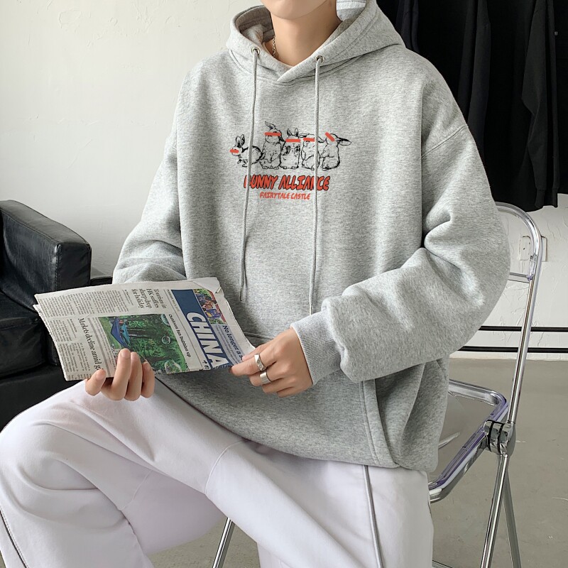 L2543P48男大码运动帽衫宽松薄外套卫衣新款2023秋冬连帽卫衣图片