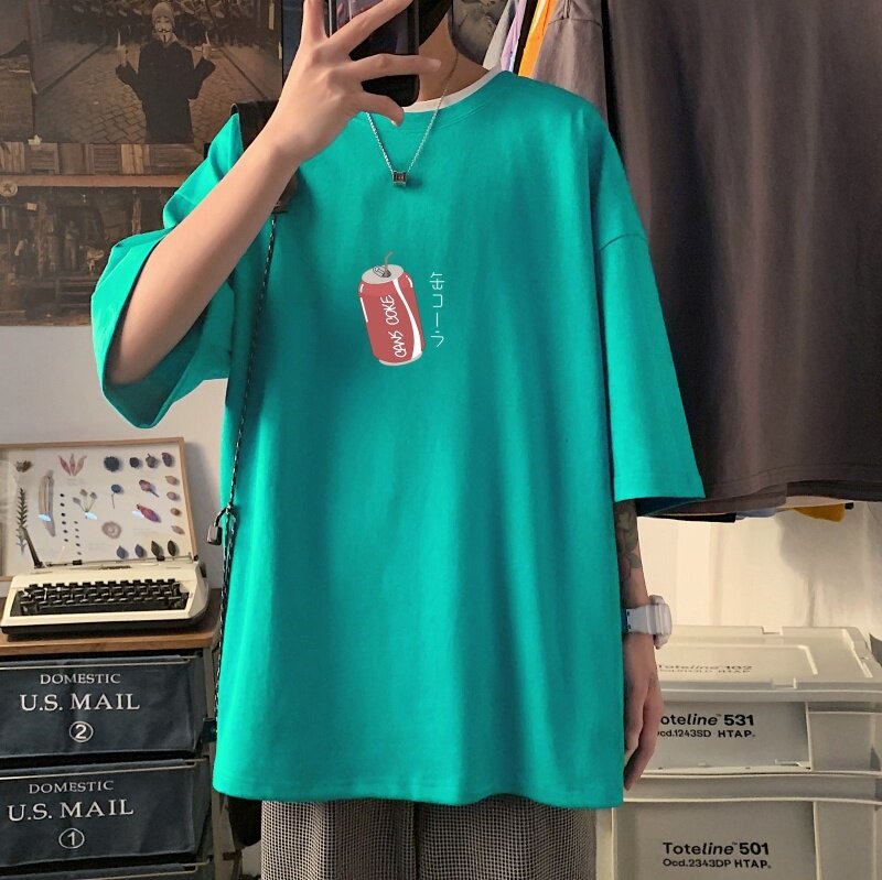 T3461P25新款2022男宽松T恤港风落肩纯棉男T短袖潮趣印花T恤春夏,男装T恤,星座510A-6