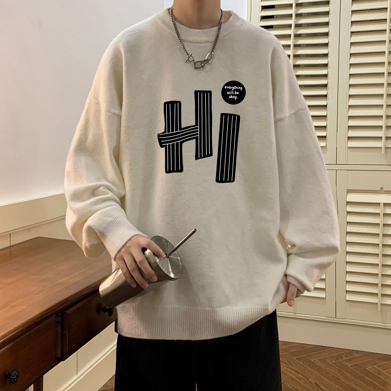 MD7357P45男生秋冬宽松毛衣外套男士潮流休闲针织衫圆领毛衣上衣图片