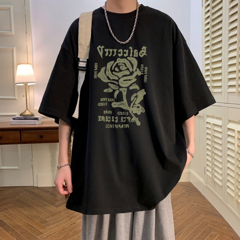 T6291P25夏2023落肩款宽松棉T男士T恤港风印花纯棉短T,男装T恤,星座510A-6