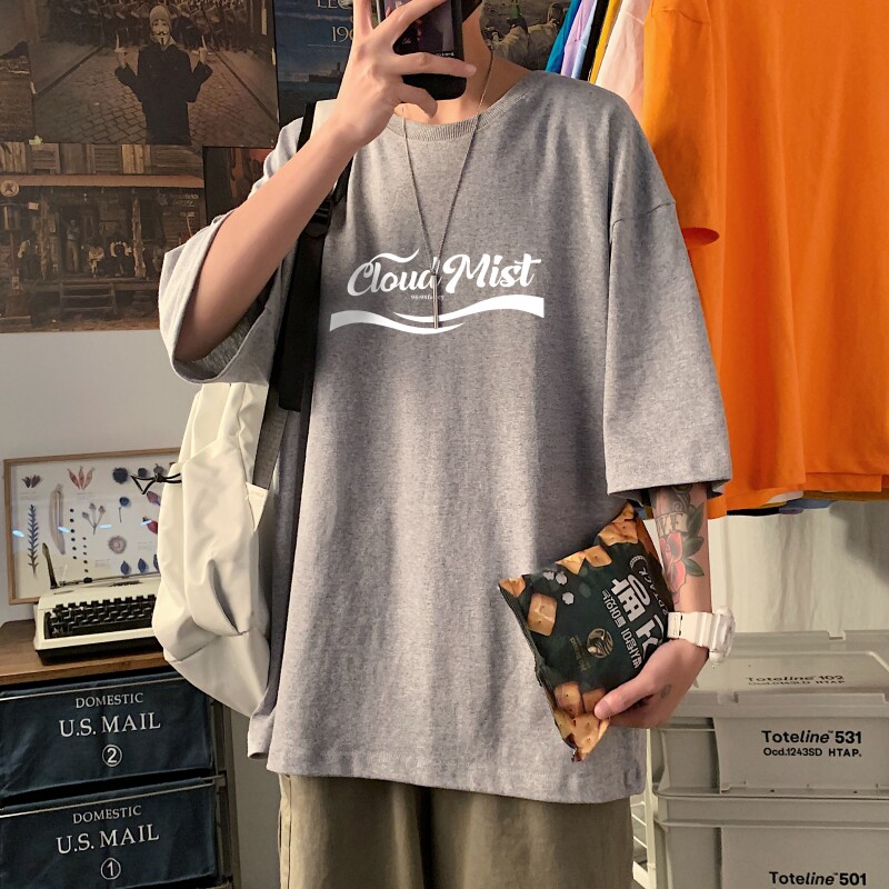 T3348P25春夏新款2022男士宽松T恤港风落肩纯棉男T短袖T恤加大男T，男装T恤，星座510A-6