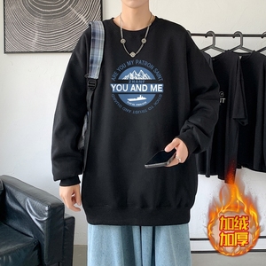 YN6024P55 落肩宽版圆领卫衣打底100%棉加绒加厚高货卫衣 黑色图片