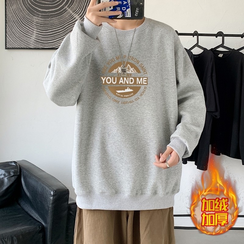 YN6024P55落肩宽版圆领卫衣打底100%棉加绒加厚高货卫衣浅灰，男装卫衣，星座510A-6