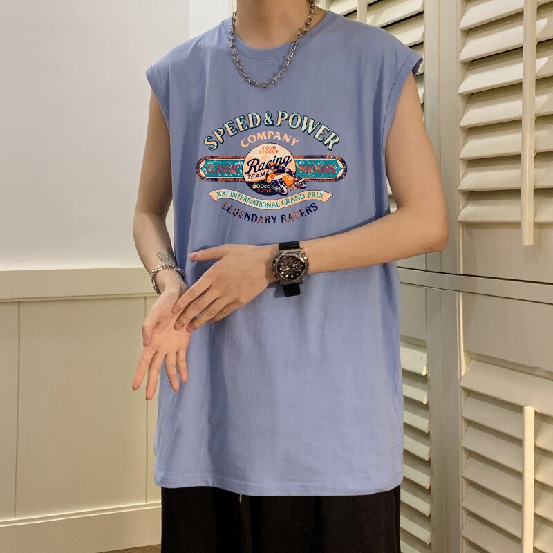 TW6412P25 夏2023宽松无袖棉T男士T恤港风印花纯棉背心图片