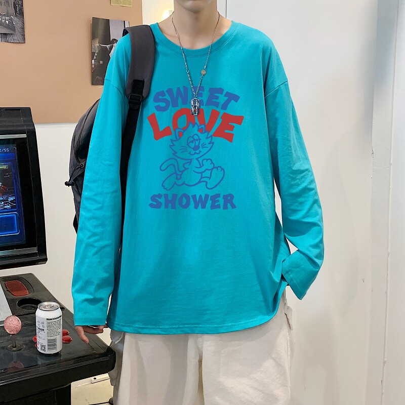 TC5188P30创意字母印花纯棉圆领长袖t恤男宽松日系潮牌ins港风秋,男装T恤,星座510A-6