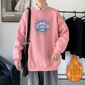 YN6024P55 落肩宽版圆领卫衣打底100%棉加绒加厚高货卫衣 粉色图片