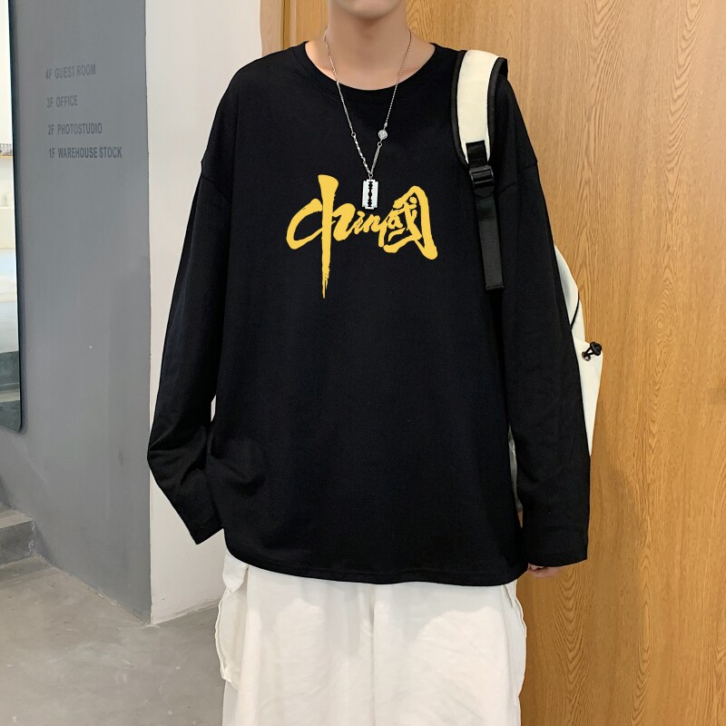 C2709P30潮牌长袖纯棉t恤秋季体恤宽松潮流潮趣文字印花宽松T恤图片
