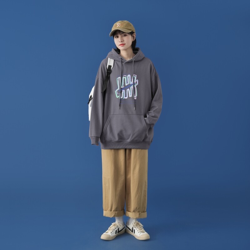 L2445P48中性模特男士学生宽松运动连帽卫衣秋冬加绒情侣外套,男装卫衣,星座510A-6
