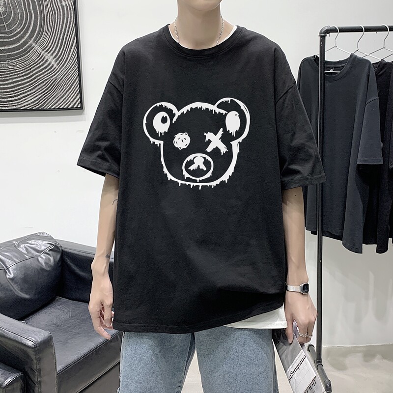 T1907P25港风室内新款半袖宽松圆领印花t恤情侣装潮牌男士夏季t恤图片