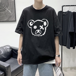 T1907P25港风室内新款半袖宽松圆领印花t恤情侣装潮牌男士夏季t恤图片
