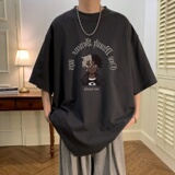 T6239P25潮爆夏2023落肩款宽松棉T男士T恤港风印花纯棉短T卡其，男装T恤，星座510A-6