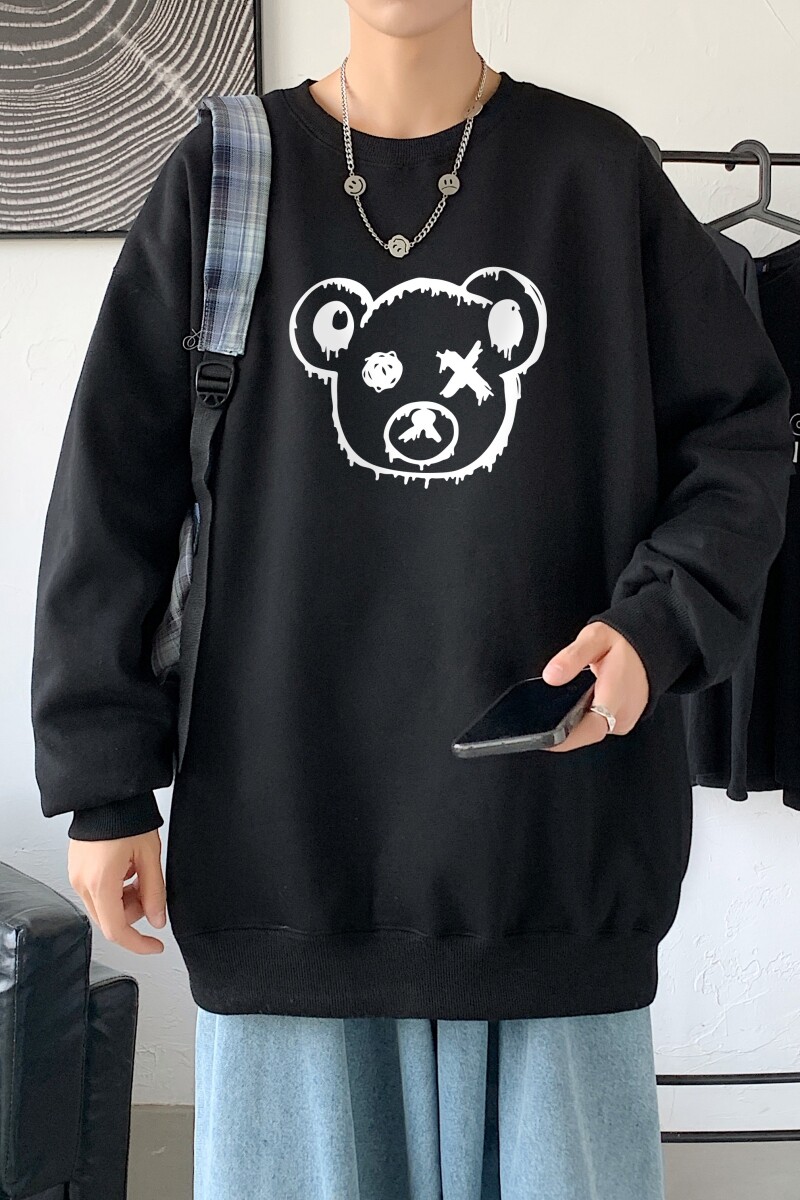 Y2458P38港风秋季新款小熊印花圆领卫衣男潮流宽松青少年休闲外套,男装卫衣,星座510A-6