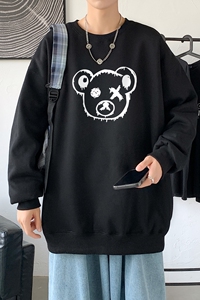 Y2458P38港风秋季新款小熊印花圆领卫衣男潮流宽松青少年休闲外套图片