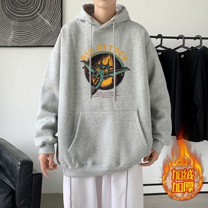 LR6027P65 落肩宽版连帽卫衣打底100%棉加绒加厚高货卫衣 浅灰图片
