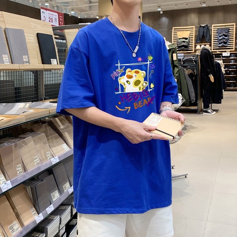 T3482P25宽松T恤港风落肩纯棉男T短袖印花T恤春夏新款卡通印花,男装T恤,星座510A-6